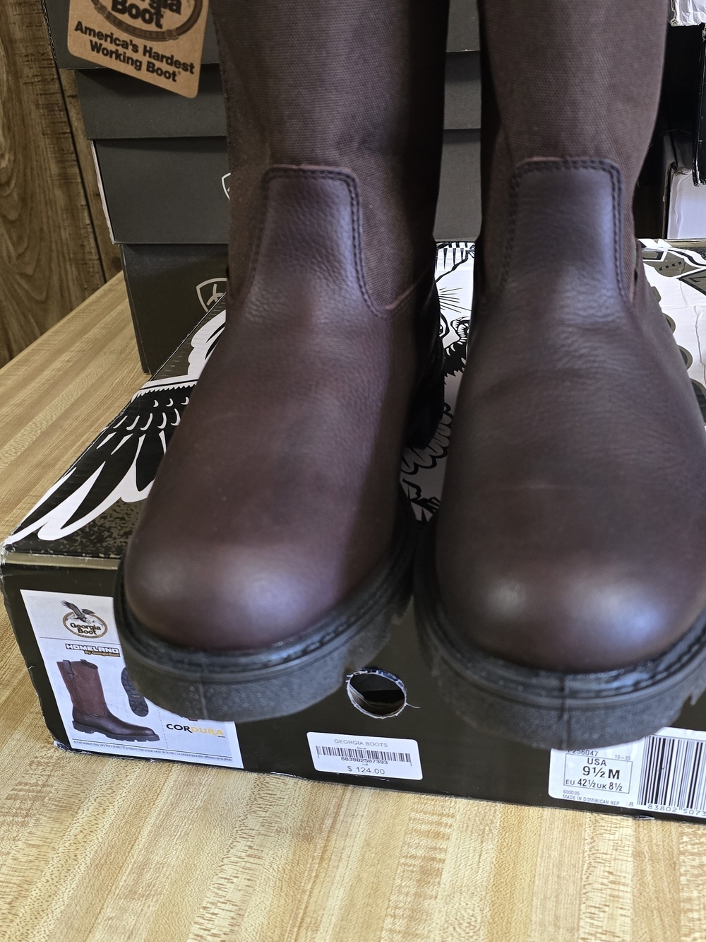 Georgia Homeland 9 1/2 M, Men's Brown Leather Pull-On Work Boots Waterproof NWT